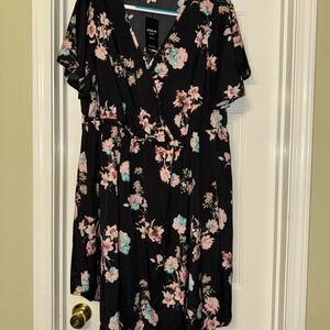 SHEIN Black Dress with Pink and Blue Floral Design